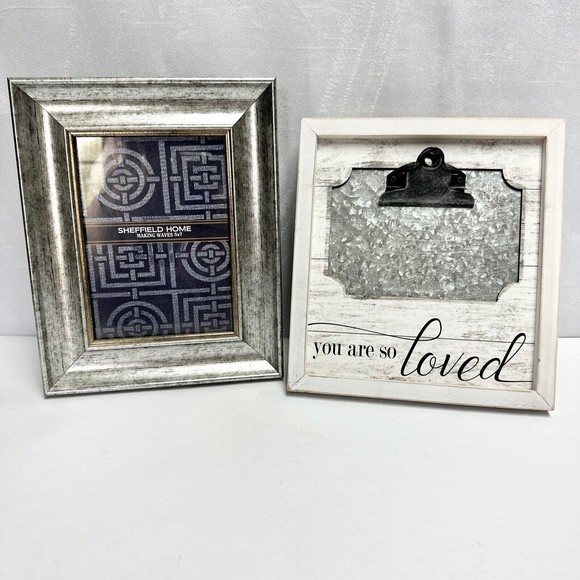 2‎ picture frames 5x7” & 4x6” Silver & white distressed clip on “you are loved” - Picture 1 of 12